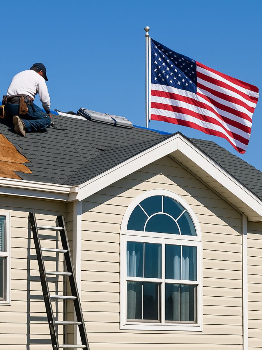 Mesic Contracting team inspecting roof storm damage for insurance restoration Arizona, fast reliable repair call 623-915-1447